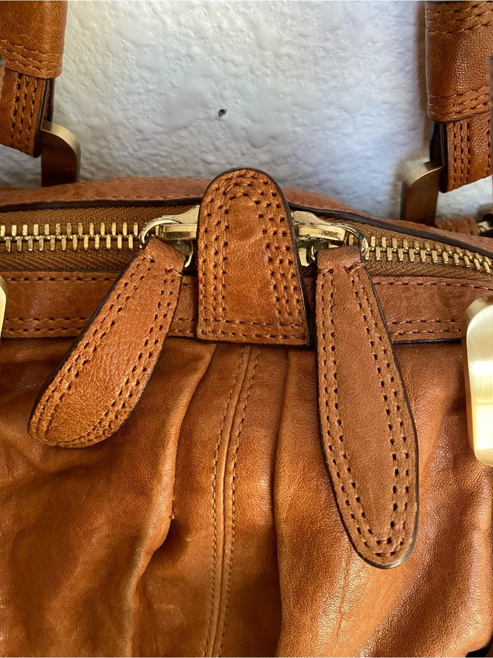 Michael Kors Brown Leather Hand Bag with Gold Hardware